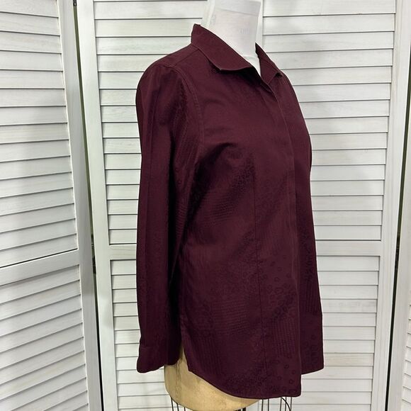 Chico's No Iron Tunic Shirt Size 1.5 (10) Jacquard Burgundy Long Sleeve - Picture 5 of 12